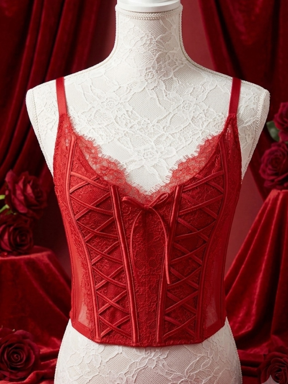 Victoria’s Secret Red Gothic Romance Y2K Red Lace Corset Coquette Size S-DD